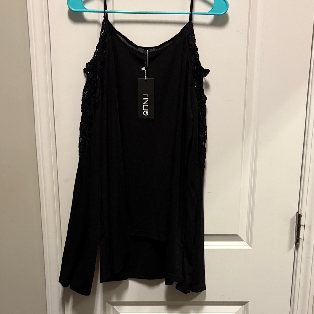 Black Sleeveless Lace-Trim Women's Top